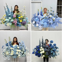 S514 Composition florale artificielle sur sol en soie rose personnalisée avec roses pour décoration de mariage et de fête