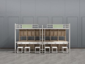 <span class=keywords><strong>Lit</strong></span> superposé en métal <span class=keywords><strong>de</strong></span> style moderne avec table intégrée pour dortoir, idéal pour écoles, hôtels, petits appartements et auberges <span class=keywords><strong>de</strong></span> jeunesse - Product Image 3