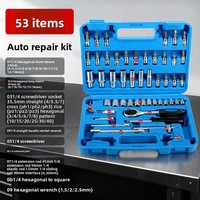 Kit d'outils à main en acier pour réparation automobile, ensemble combiné de clés à douille et cliquet, boîte à outils en plastique