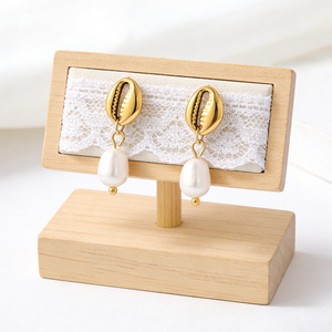 ต่างหูมุกน้ำจืดทรงหยดน้ำ สแตนเลสทรงรี รูปทรงเรขาคณิต ใส่ได้ทุกวัน - Product Image 2