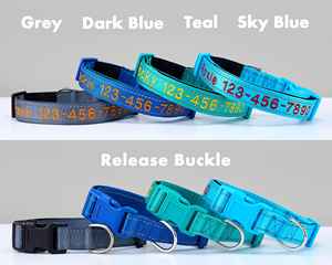 Nom d'animal brodé bleu ciel, collier réfléchissant réglable personnalisé avec laisse pour chiens, taille S/M/L/XL en plusieurs couleurs - Product Image 4