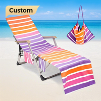Housse de serviette de chaise de plage en microfibre pliable surdimensionnée personnalisée avec poches serviette de plage extérieure compressée à longues rayures