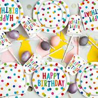 Ensemble de fournitures pour fête d'anniversaire avec motifs à pois, comprenant des assiettes en papier, des serviettes, des gobelets, une nappe, une bannière, pour 25 personnes