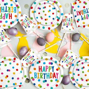 Juego de Artículos para Fiesta de Cumpleaños con Diseño de Puntos, Incluye Platos de Papel, Servilletas, Vasos, Mantel y Pancarta, para 25 Personas - Product Image 2