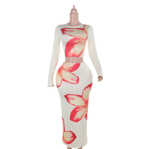 QSY Nuevo estilo Fiesta de luna de miel Moda Oversize Estampado de flores Manga larga Skimpy Dress Set <span class=keywords><strong>Mujeres</strong></span> - Product Image 6