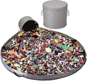 Collapsible Durable Floor Toy Storage Bag Basket and Play Mat Medium Activity Chest Organizer with Lids Lego Toy Storage Bag