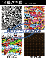 Vinilo Adhesivo para Automóviles con Diseño de Grafiti de Monstruos, 1.52*30M, Vinilo Decorativo con Burbujas de Aire