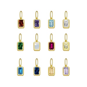 อุปกรณ์ทำเครื่องประดับเงินแท้ SPJ S925 จี้รูปทรงสี่เหลี่ยมประดับเพชร CZ สีสันสดใสสำหรับทำสร้อยคอแต่งงาน เพชรซิร์โคเนียหลากสี - Product Image 1