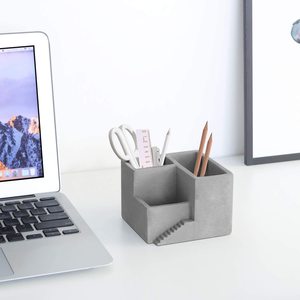 Cement Pen Pencil Holder with <strong>Small</strong> Succulents Planter <strong>Box</strong> - Product Image 3