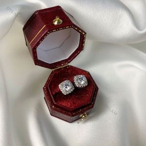 Dylam Rhodium Plated Main Stone 925 Sterling <b>Silver</b> <b>Stud</b> Earrings Cubic Zirconia Cushion Shaped Halo Wedding <b>Stud</b> Earring - Product Image 3