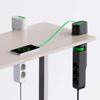 Prise de bureau 3 voies sans perçage, 3 prises, 1x USB-A + 2x ports Type-C, câble rétractable de 1,4 m, 16A 250V, pour la maison et le bureau