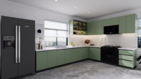Nouvelle annonce : Ensemble de meubles de cuisine modulaires de luxe en aluminium, comprenant armoires, îlot de cuisine, tiroirs, portes vitrées et robinet