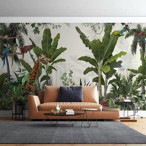 Personnalisé Tropical Floral Grasscloth Liège Bois Non Tissé PVC Papier Peint Panneaux 5D 3D Décoration de La Maison Papier Peint <span class=keywords><strong>Mural</strong></span> - Product Image 2
