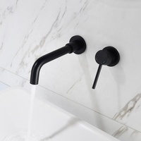 Robinet de salle de bain mural moderne noir à poignée unique, encastré, eau chaude et froide, avec aérateur Neopert et cartouche céramique, 2 trous, en laiton