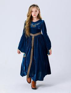 Ecowalson niñas vestido renacentista Medieval terciopelo manga larga acampanada Vintage <span class=keywords><strong>princesa</strong></span> disfraces Halloween carnaval fiesta vestido - Product Image 3