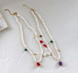 Collar <span class=keywords><strong>de</strong></span> Perlas <span class=keywords><strong>de</strong></span> Agua Dulce Auténticas con Cuentas <span class=keywords><strong>de</strong></span> Colores Dulces y Frutas para Niñas, Joyería Jietao - Product Image 5