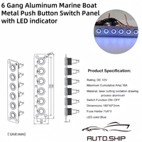 Panel Saklar Tombol Tekan Logam 6 Gang 12V-24V, Papan Saklar Tombol Tekan Stainless Steel dengan LED Cincin untuk Mobil Kapal RV