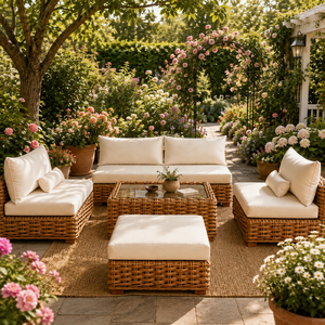 Modern Three Seat Outdoor Leisure <b>Sofa</b> Set White Waterproof Cushions UV-Resistant PE <b>Rattan</b> Eco-Friendly Durable Garden - Product Image 1
