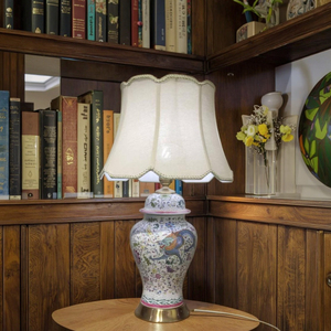 Large cream color ceramic ginger jar body <strong>lamp</strong> <strong>UK</strong> market like <strong>table</strong> <strong>lamp</strong> with pleated <strong>shade</strong> - Product Image 1