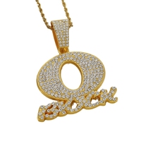 Collier pour homme avec pendentif lettre OBLOCK entièrement serti de zircone cubique (CZ) et chaîne maille cubaine, style bling, tendance et personnalisé