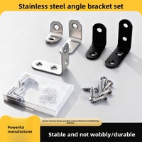 Support d'angle multifonctionnel en acier inoxydable en forme de L à trois côtés, modèle LM-03, pour fixation d'étagère d'armoire, noir, en boîte
