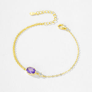 S925 Sterling Silver Oval Zircon Dream Purple Gold Chain <b>Bracelet</b> for Women Customizable copper version - Product Image 3