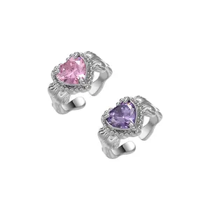 Модный Дизайн Ювелирные Изделия Розовое CZ Открытое кольцо палладиевое позолоченное Сердце Циркон бриллиантовое обручальное кольцо для женщин