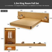 Ensemble de meubles de chambre modernes pour hôtel, B&B et appartement : Lit double, table de chevet, rembourré, en contreplaqué, écologique et durable