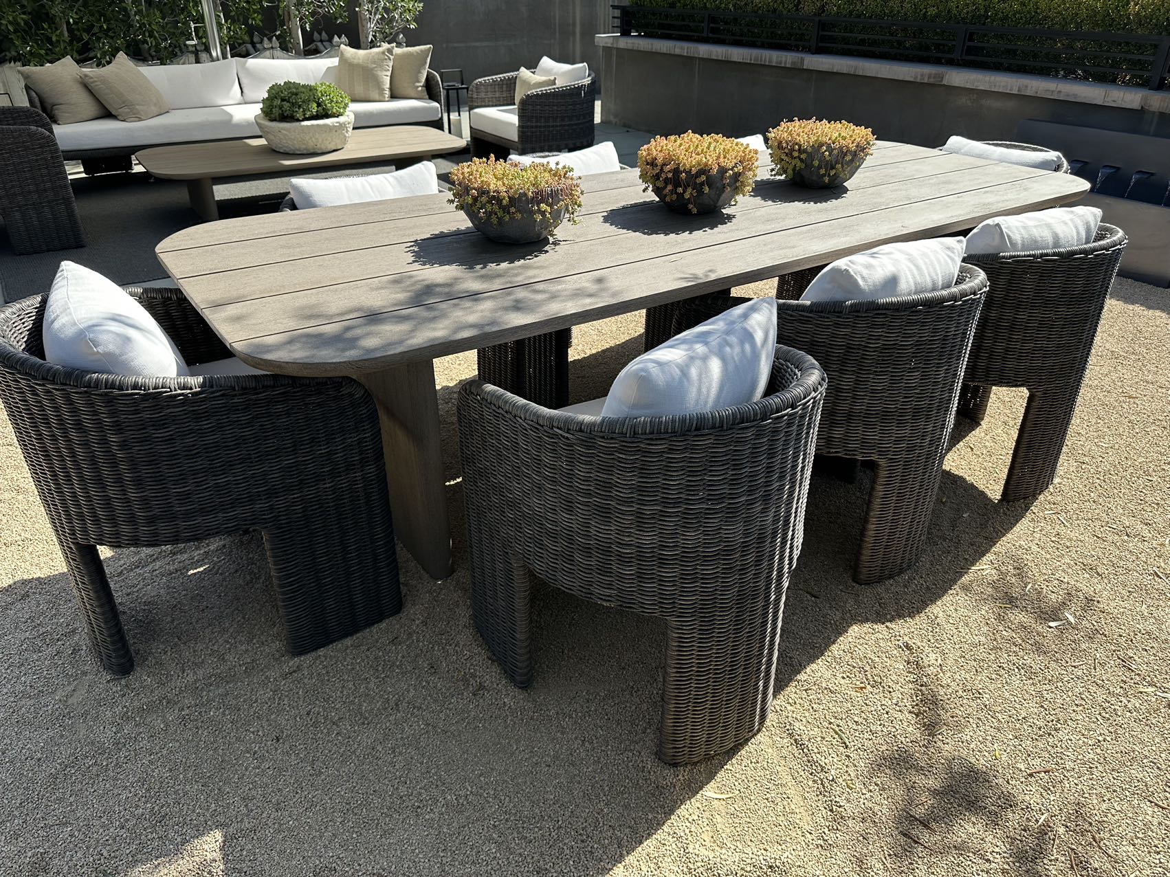 Modern Patio Wood  Garden Set Modern Outdoor Sofa Set Dinning solid teak Table with rattan chairs