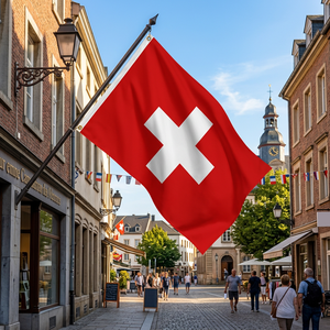 Drapeau <span class=keywords><strong>suisse</strong></span> personnalisé de 3x5 pieds ; drapeau promotionnel extérieur en polyester non tissé ; signalétique imprimée numériquement résistante aux UV - Product Image 2
