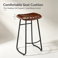 Chaise de bar sans dossier en cuir PU de style vintage avec dossier capitonné et structure en métal pour la maison, le pub ou le café