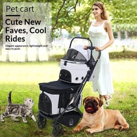 Poussette de voyage pliable double couche de taille moyenne pour chats/chiens, portable pour usage extérieur