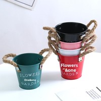 Pot Bunga Retro Warna-warni dari Logam, Tempat Tanaman Sukulen dengan Pegangan Tali Jute, Tempat Pensil, Ember Besi Kecil, Penyimpanan Meja Rumah