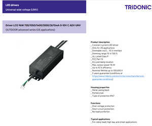 Durable Tridonics 28002160 700MA 0-10V IP67 Salida 46-137V Fuente de alimentación LED 96W - Product Image 2