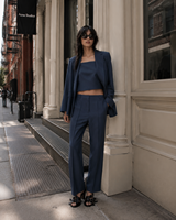 Costume d'affaires pour femmes OEM ODM, ensemble 3 pièces, blazer oversize, crop top, pantalon cintré, tenue de travail formelle pour femmes