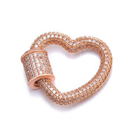 Breloque en forme de cœur avec fermoir CZ, micro-pavé délicat en zircon, composant de bijoux fantaisie, usage industriel lourd en métal, vente en gros
