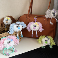 Lockige Plüsch-Puppen-Taschenanhänger, Niedlicher Plüsch-Schlüsselanhänger mit Schleife, Glitzer Y2K Rucksack-Accessoire, Cartoon-Ornament, Tägliches Kleines Geschenk für Mädchen