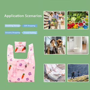 पर्यावरण के अनुकूल पशु प्रिंट रस्सी तह शॉपिंग बैग पुनः प्रयोज्य पॉलिएस्टर टोटे बैग कस्टम पोर्टेबल फोल्डेबल किराने की खरीदारी बैग - Product Image 6