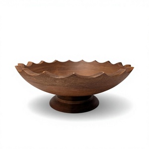 Cuenco para Servir Alimentos de Madera de Acacia con Base, Pulido, Estilo Vintage, Ecológico, Hecho a Mano, Decoración para el Hogar, Exhibición en Encimera BS - Product Image 3