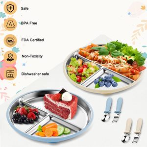 Plato de Acero Inoxidable para Bebé con Succión, Antideslizante, No Tóxico, con Compartimentos y Mangas de Silicona Extraíbles para Niños - Product Image 5