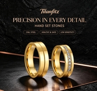 Bagues de promesse assorties Titanfitz en acier inoxydable 316L plaqué or PVD 18 carats avec zircone cubique 5A, alliance de mariage, cadeau d'anniversaire pour couple