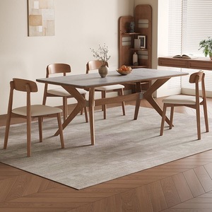 Ensemble de table et chaises de salle à manger rectangulaire en marbre et bois massif, style minimaliste et moderne, 4 à 6 places, design vintage complet. - Product Image 4