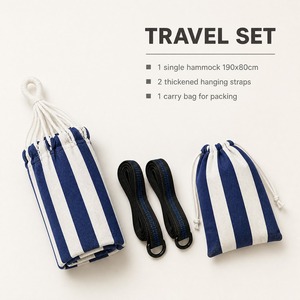 Hamac simple rayé bleu et blanc 190x80cm, hamac pour <span class=keywords><strong>1</strong></span> personne avec sangles et sac de transport - Product Image 4