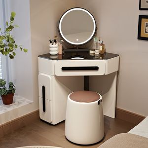 <strong>Corner</strong> Vanity <strong>Dressing</strong> <strong>Table</strong> with Storage, Cream-Colored <strong>Small</strong> Makeup Desk for Bedroom - Product Image 1