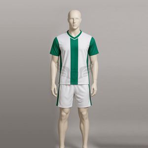 Ensemble Maillot et Short de Football Personnalisé Respirant pour Hommes – Vert et Blanc Rayé – Séchage Rapide – Vente en Gros - Product Image 1
