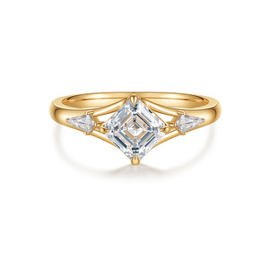 Custom 18K Yellow Gold Asscher Cut Kite Three Stone Lab Grown <strong>Diamond</strong> Engagement <strong>Ring</strong> For Women Fine Personalized Jewelry - Product Image 1
