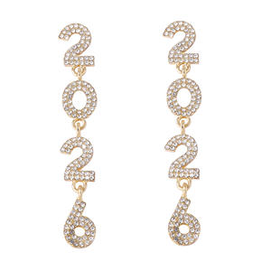 Mode Carnaval Nieuwjaar Natuursteen 2026 Digitale Legering Lange Oorbellen Senior Niche Voortreffelijke All-Match Hot Selling - Product Image 5