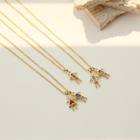 Pendentif Charme Zircon Coloré Garçon Fille Main dans la Main Coupe Baguette Triangulaire Plaqué Or Bijou Cadeau de Festival pour Couples Amoureux