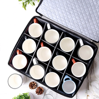Support à café moderne en tissu pliable et empilable pour 24 tasses avec couvercle à compartiments et poignées (gris foncé) pour usage domestique