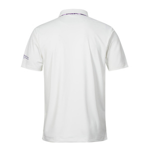 Polo à manches courtes blanc pour homme avec imprimé motif violet, séchage rapide, polyester tissé, vêtements de sport décontractés - Product Image 2
